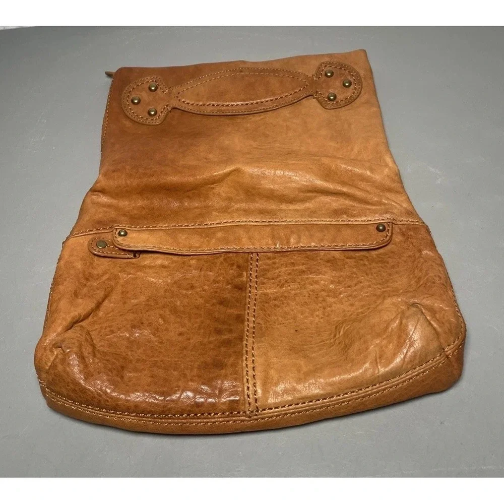 Gap Tan Leather Fold over Clutch Purse Y2K